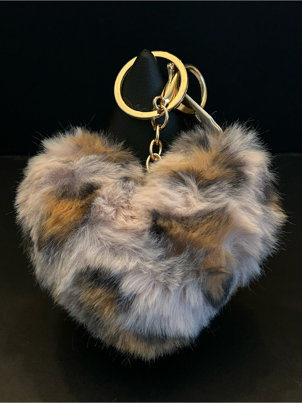 Mint Faux Fur Heart Bag Charm Keychain - Gray, Brown, Tan